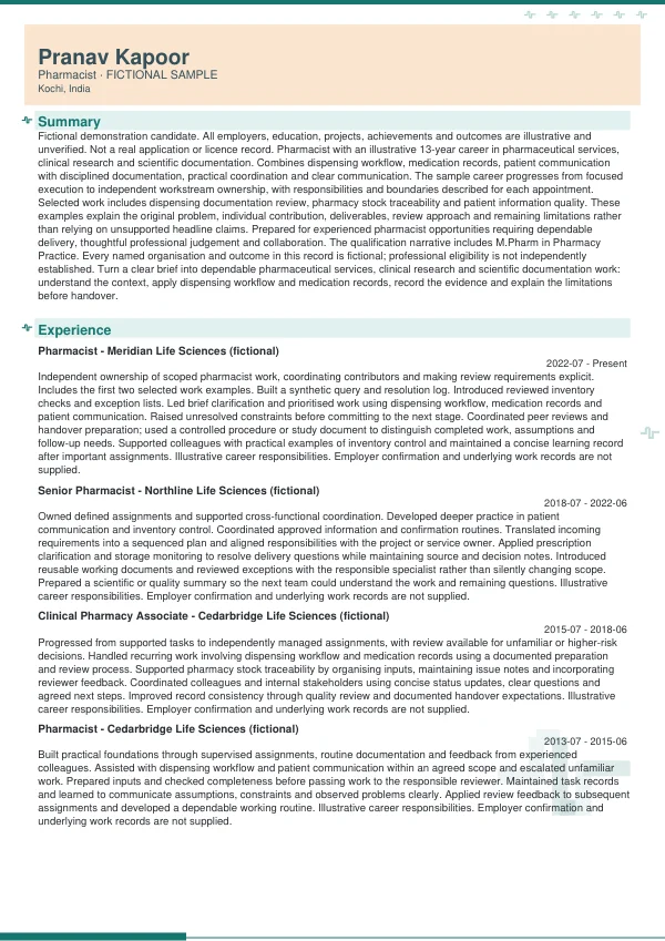 Pharmacist CV — first page
