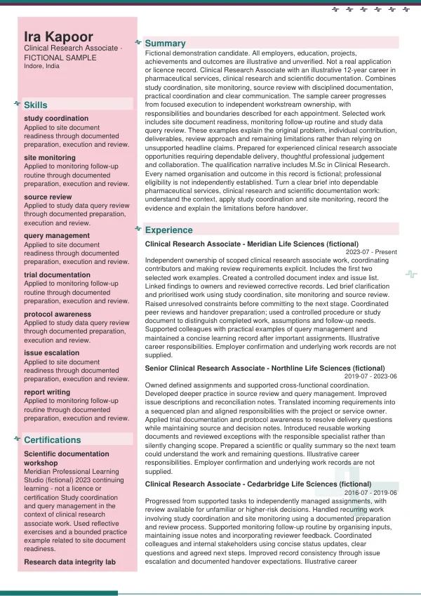 Clinical Research Associate CV — first page