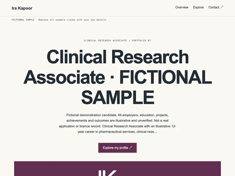 Clinical Research Associate web portfolio preview