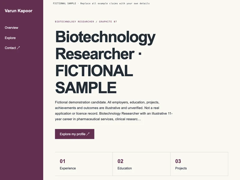 Biotechnology Researcher web portfolio preview