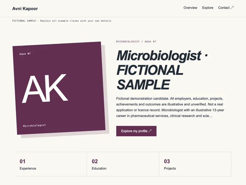 Microbiologist web portfolio preview