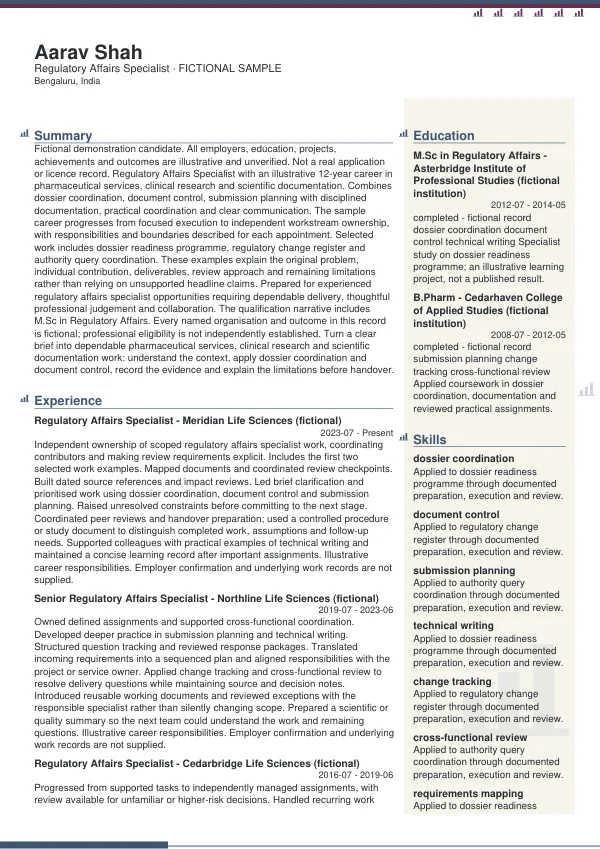 Regulatory Affairs Specialist CV — first page
