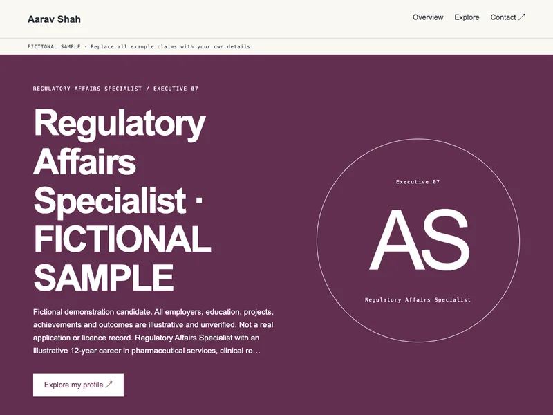 Regulatory Affairs Specialist web portfolio preview