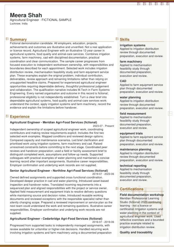 Agricultural Engineer CV — first page