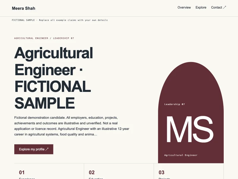 Agricultural Engineer web portfolio preview