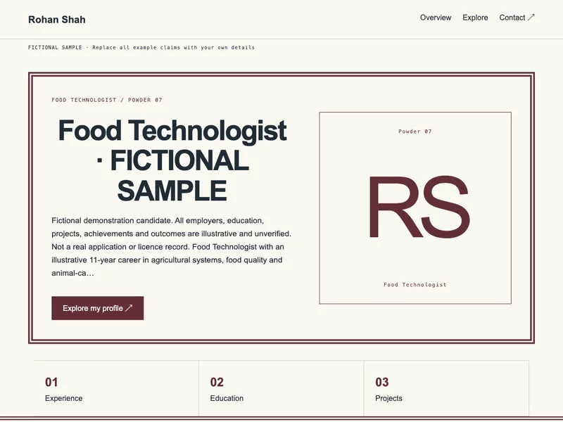 Food Technologist web portfolio preview