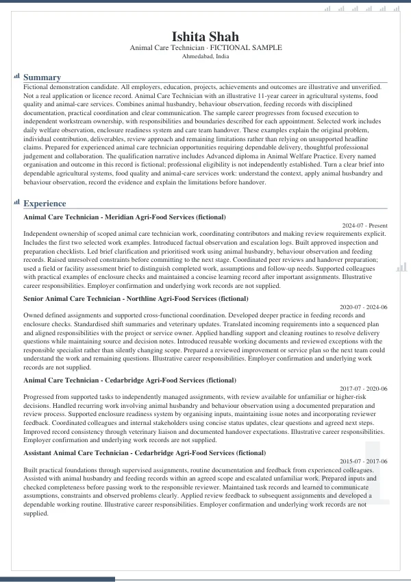 Animal Care Technician CV — first page