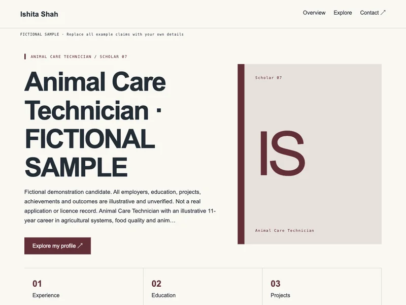 Animal Care Technician web portfolio preview