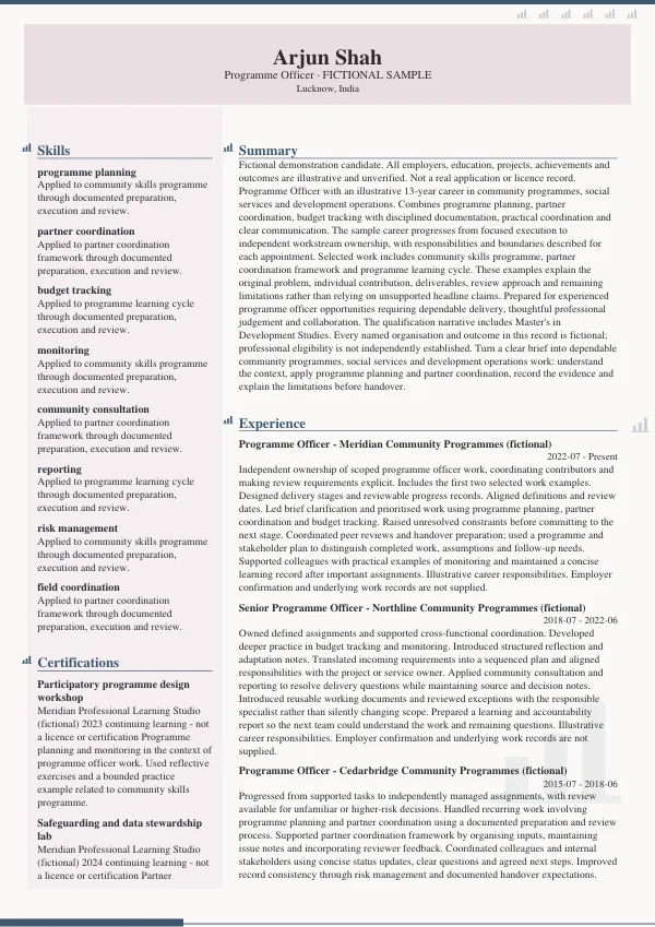 Programme Officer CV — first page