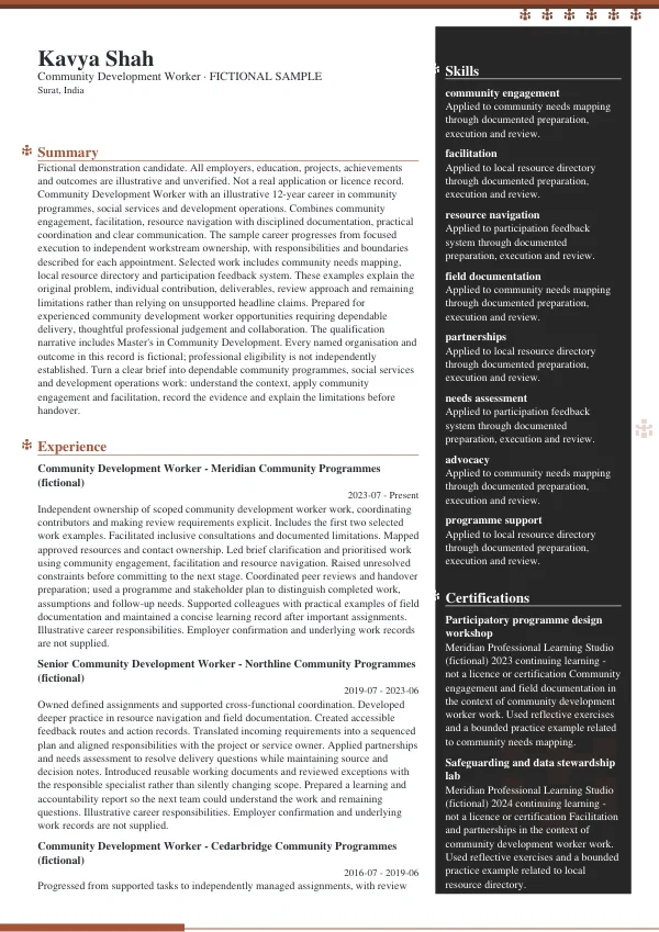 Community Development Worker CV — first page