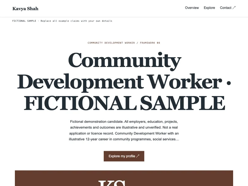 Community Development Worker web portfolio preview