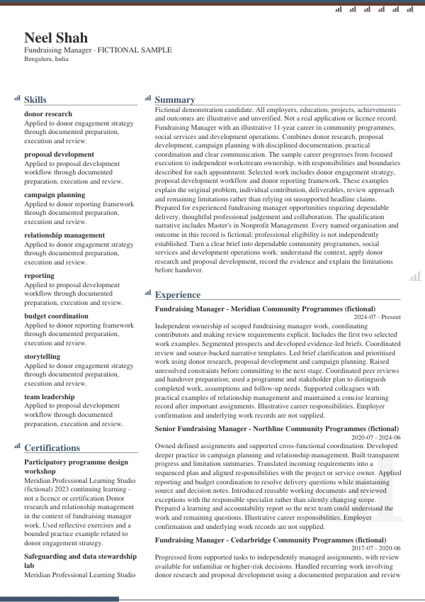 Fundraising Manager CV — first page
