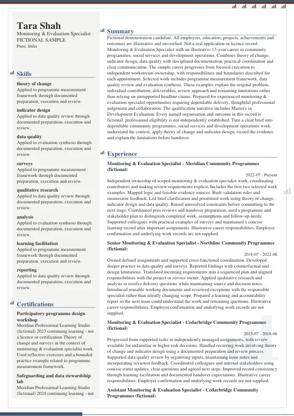 Monitoring & Evaluation Specialist CV — first page