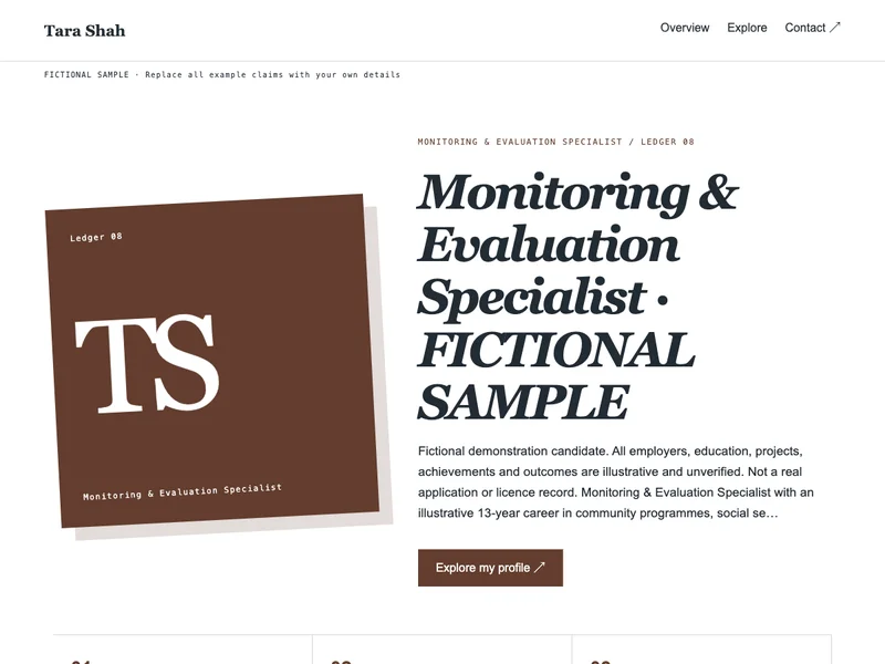 Monitoring & Evaluation Specialist web portfolio preview