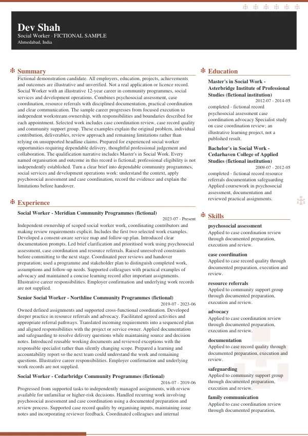 Social Worker CV — first page