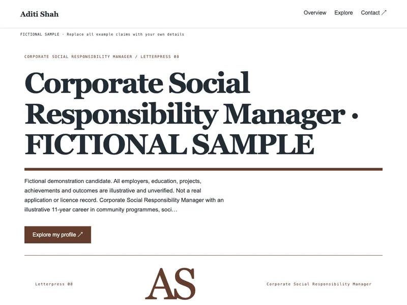 Corporate Social Responsibility Manager web portfolio preview