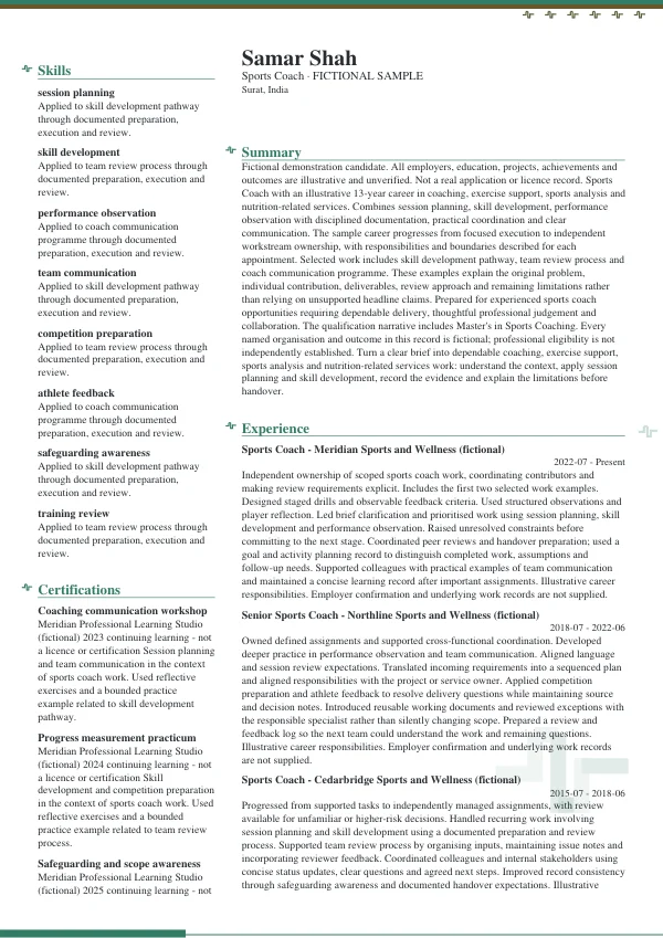 Sports Coach CV — first page