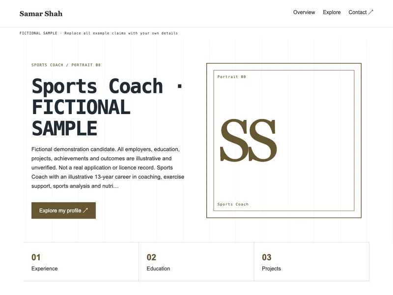 Sports Coach web portfolio preview