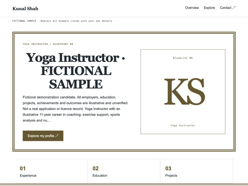 Yoga Instructor web portfolio preview