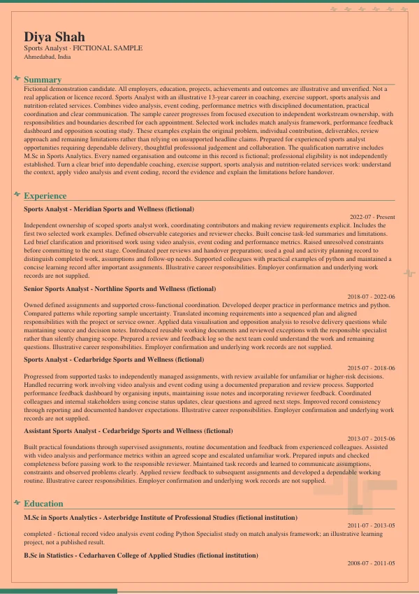 Sports Analyst CV — first page