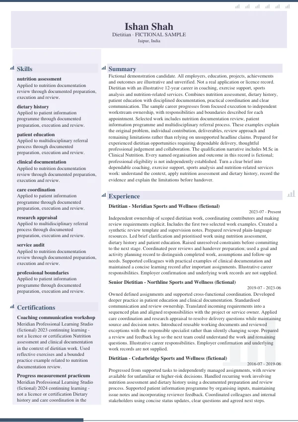 Dietitian CV — first page