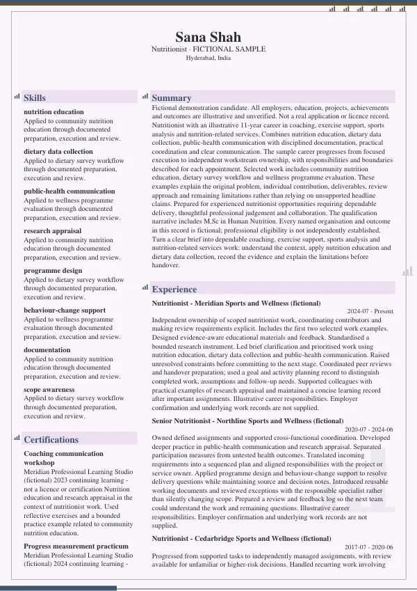 Nutritionist CV — first page