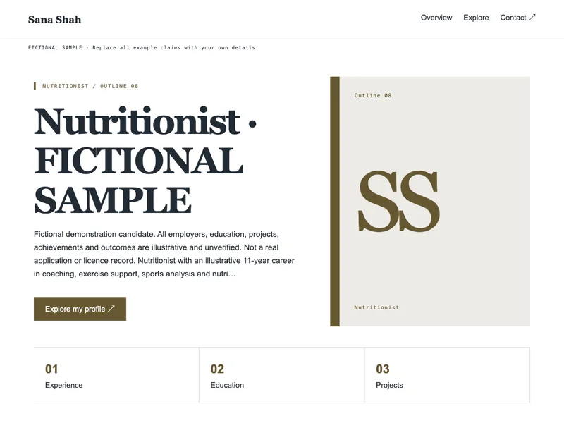 Nutritionist web portfolio preview