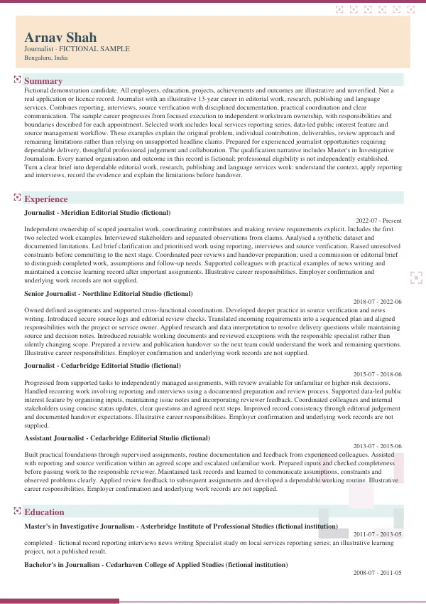 Journalist CV — first page
