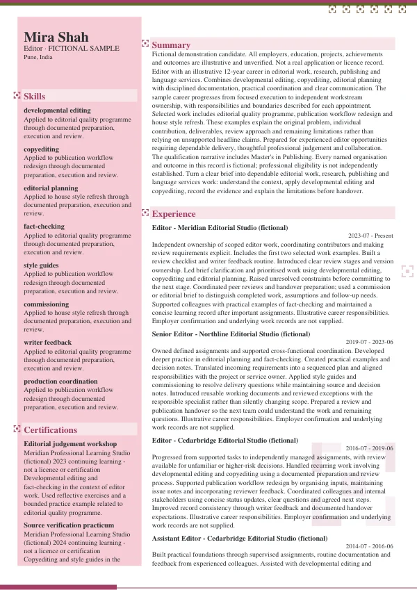 Editor CV — first page
