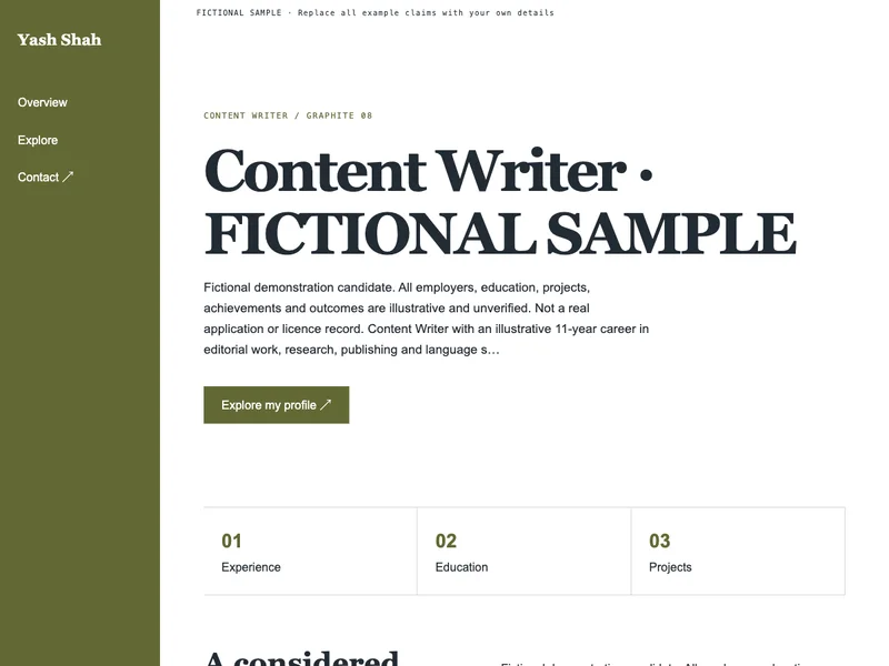 Content Writer web portfolio preview