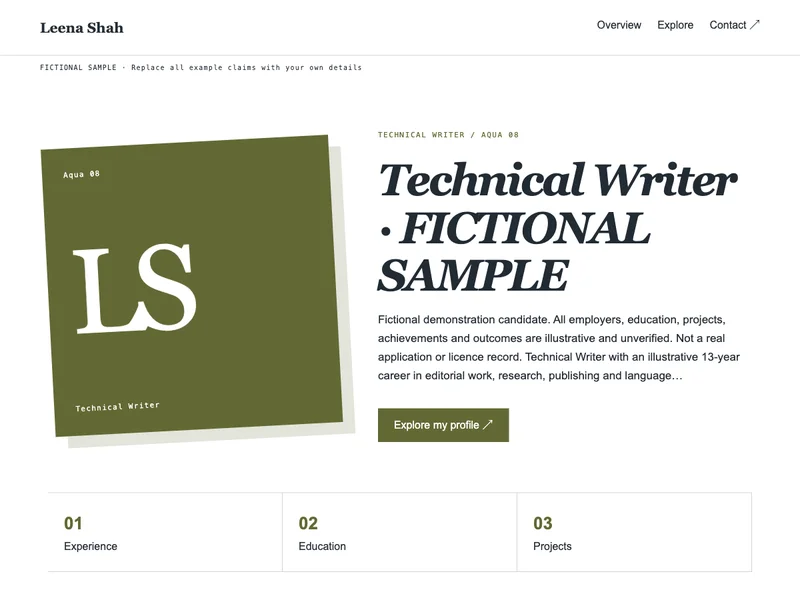 Technical Writer web portfolio preview