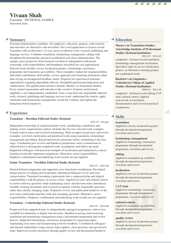 Translator CV — first page