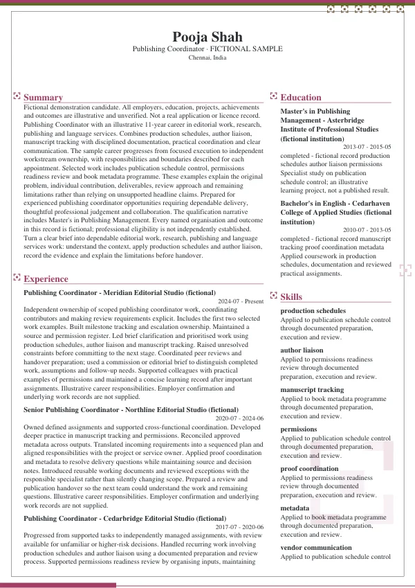 Publishing Coordinator CV — first page