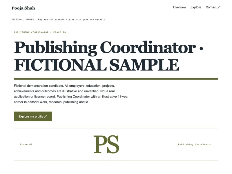 Publishing Coordinator web portfolio preview