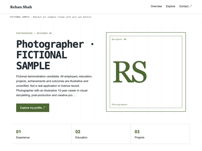 Photographer web portfolio preview