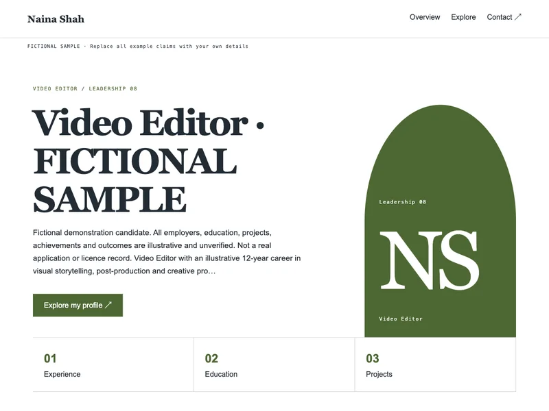 Video Editor web portfolio preview