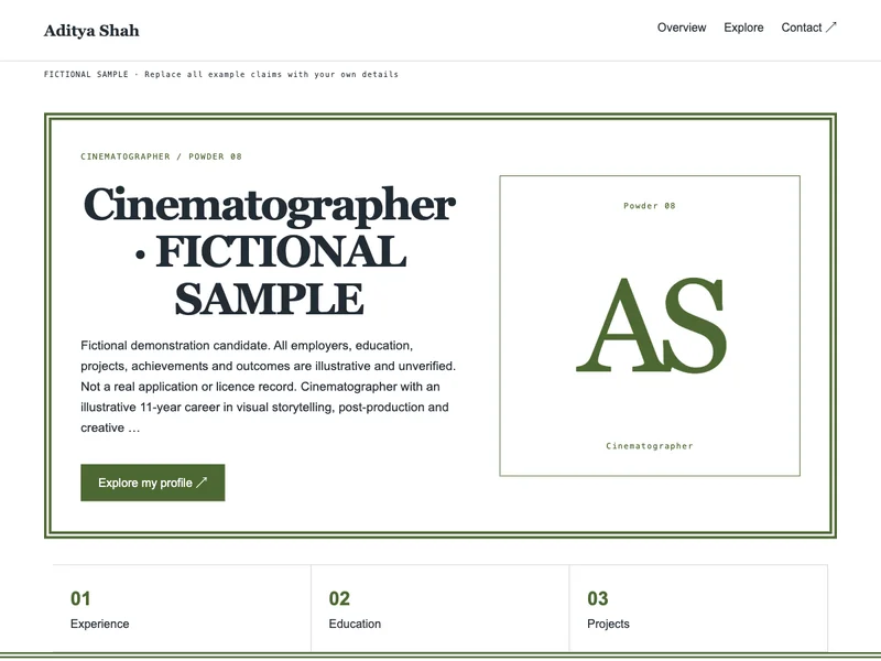 Cinematographer web portfolio preview