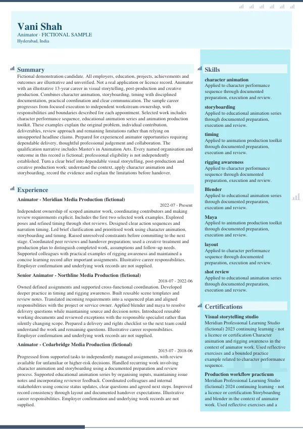 Animator CV — first page