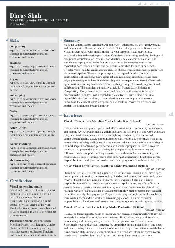 Visual Effects Artist CV — first page