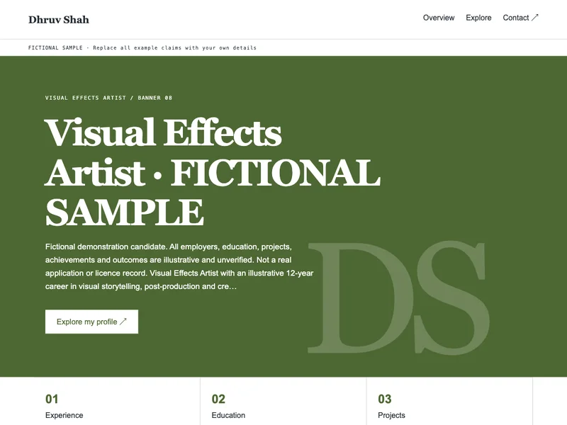 Visual Effects Artist web portfolio preview