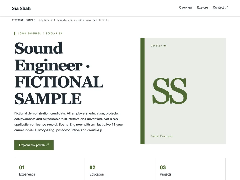 Sound Engineer web portfolio preview