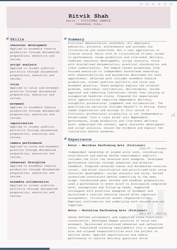 Actor CV — first page
