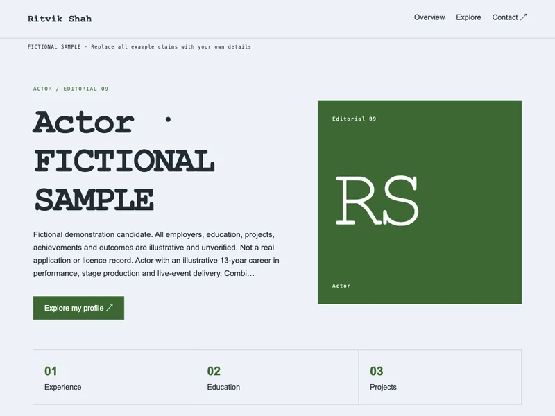 Actor web portfolio preview
