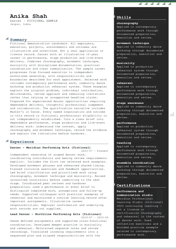 Dancer CV — first page