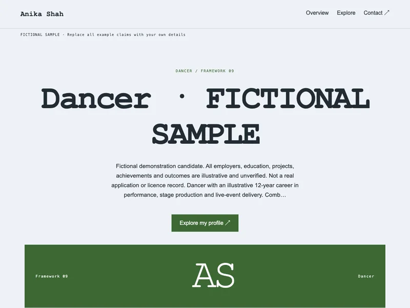 Dancer web portfolio preview