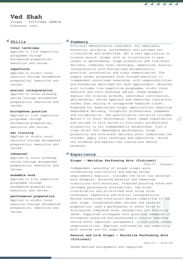 Singer CV — first page