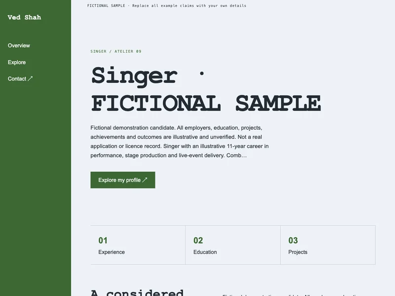 Singer web portfolio preview