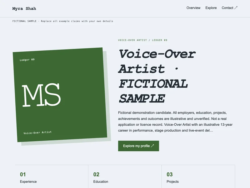 Voice-Over Artist web portfolio preview