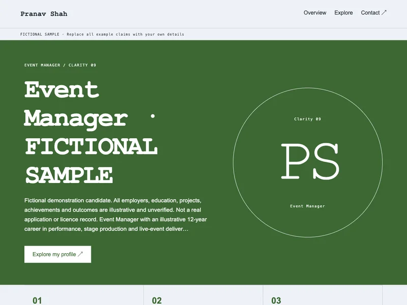 Event Manager web portfolio preview