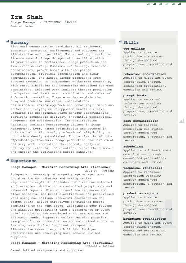 Stage Manager CV — first page